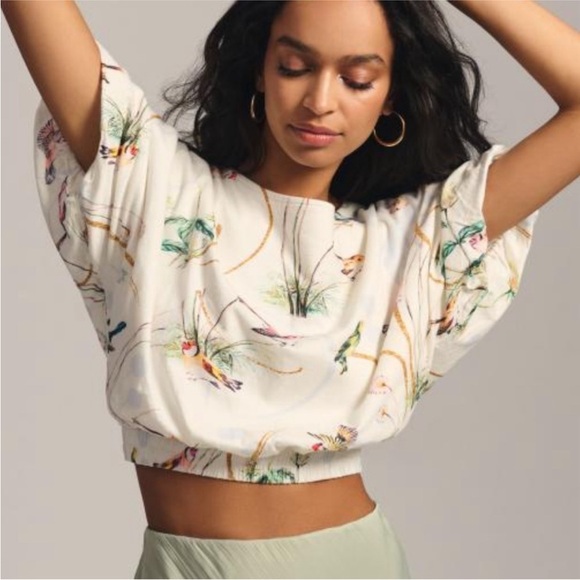 Maeve by Anthropologie | XL Floral Bird Print Bubble Crop - Picture 3 of 10
